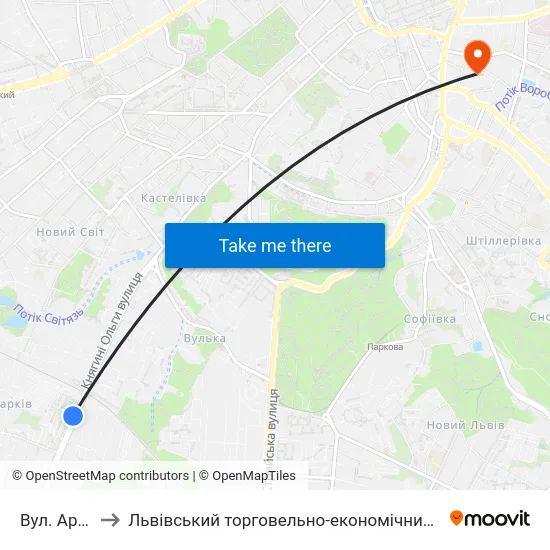 Вул. Аркаса to Львівський торговельно-економічний університет map