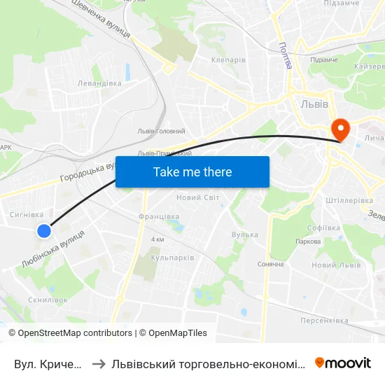 Вул. Кричевського to Львівський торговельно-економічний університет map