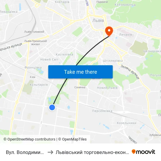 Вул. Володимира Великого to Львівський торговельно-економічний університет map
