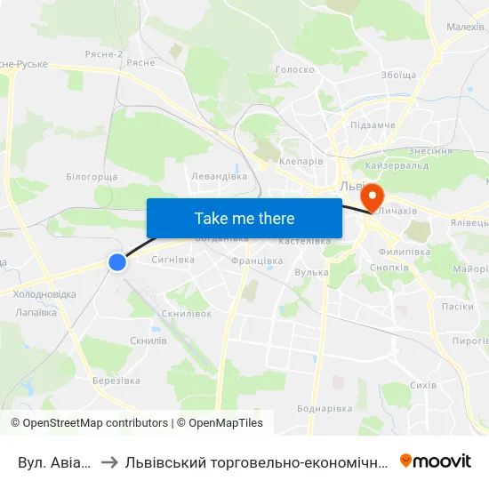 Вул. Авіаційна to Львівський торговельно-економічний університет map