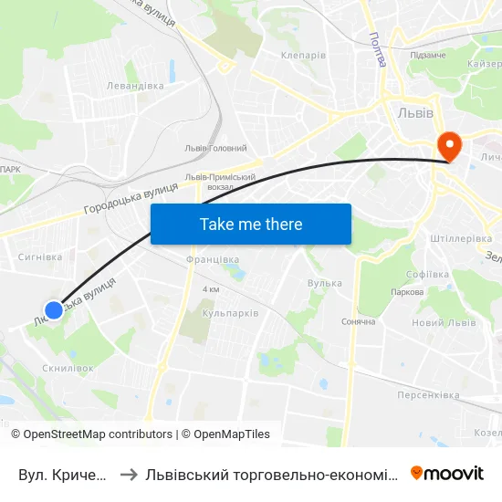 Вул. Кричевського to Львівський торговельно-економічний університет map