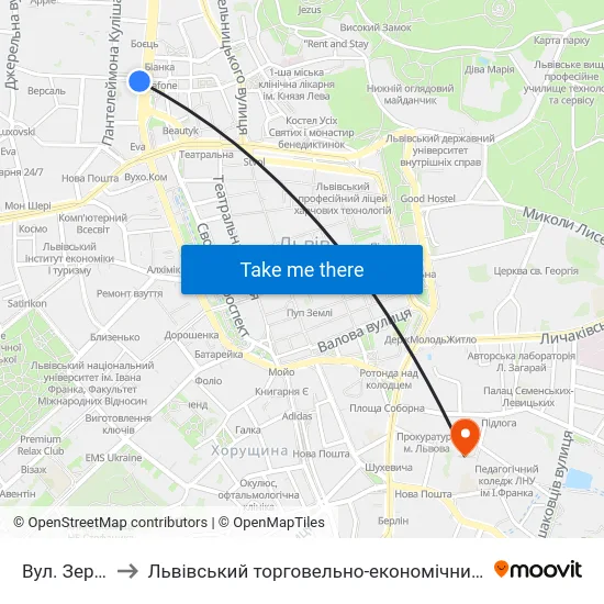 Вул. Зернова to Львівський торговельно-економічний університет map