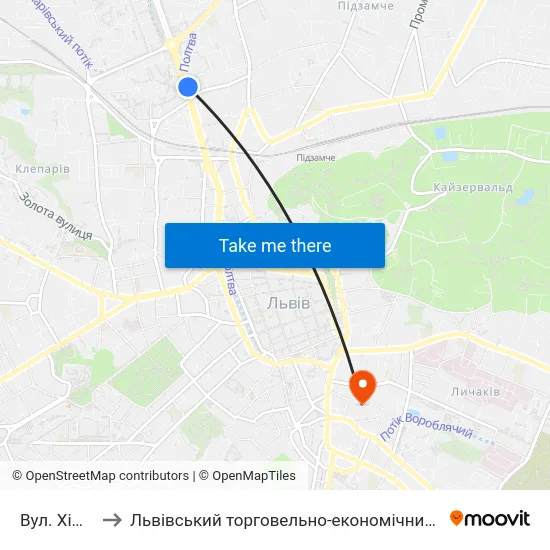 Вул. Хімічна to Львівський торговельно-економічний університет map