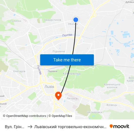 Вул. Грінченка to Львівський торговельно-економічний університет map