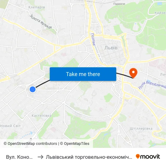 Вул. Коновальця to Львівський торговельно-економічний університет map
