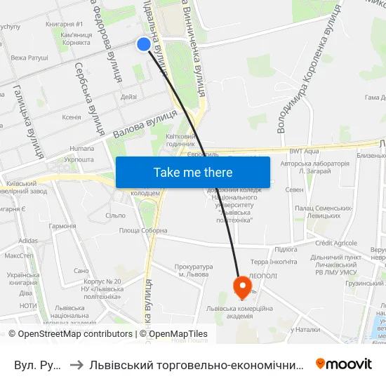 Вул. Руська to Львівський торговельно-економічний університет map
