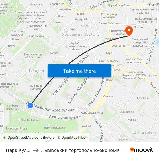 Парк Культури to Львівський торговельно-економічний університет map