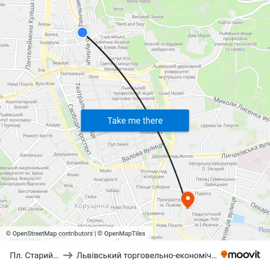 Пл. Старий Ринок to Львівський торговельно-економічний університет map
