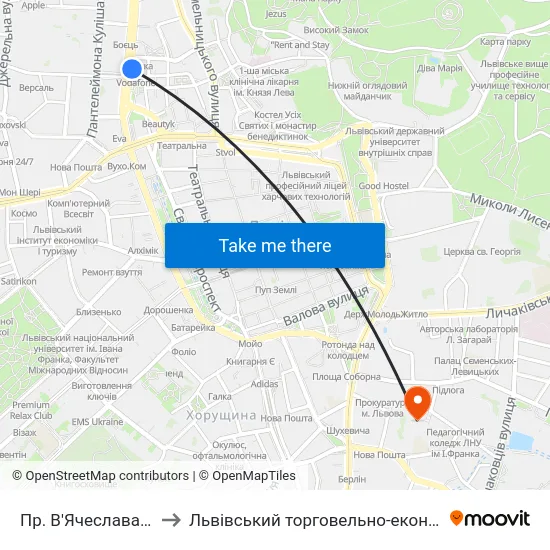 Пр. В'Ячеслава Чорновола to Львівський торговельно-економічний університет map