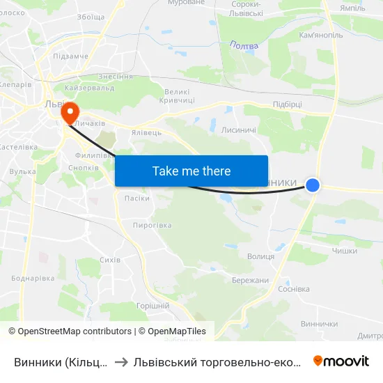 Винники (Кільцева Дорога) to Львівський торговельно-економічний університет map
