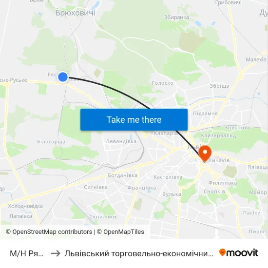 М/Н Рясне-2 to Львівський торговельно-економічний університет map