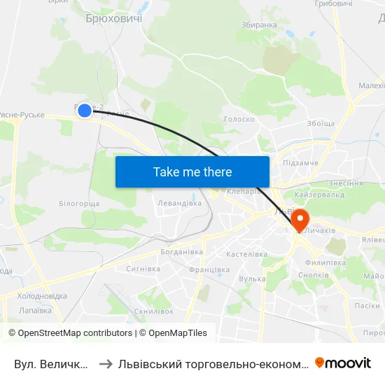 Вул. Величковського to Львівський торговельно-економічний університет map