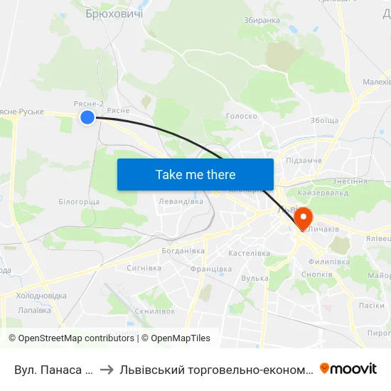 Вул. Панаса Сотника to Львівський торговельно-економічний університет map