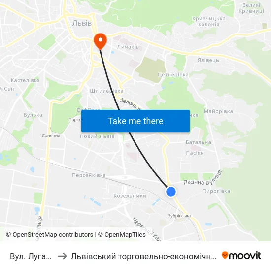 Вул. Луганська to Львівський торговельно-економічний університет map