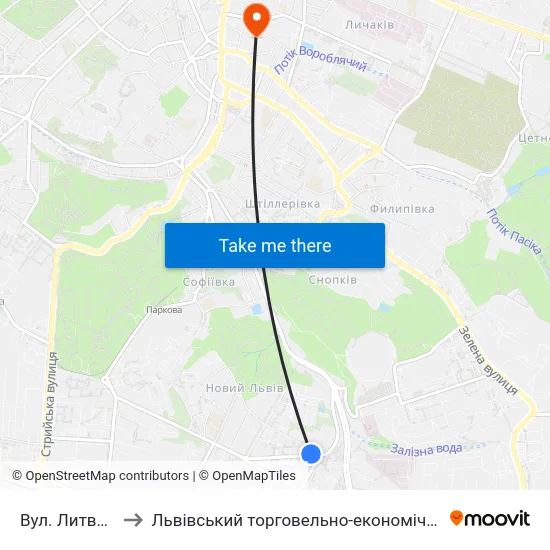 Вул. Литвиненка to Львівський торговельно-економічний університет map