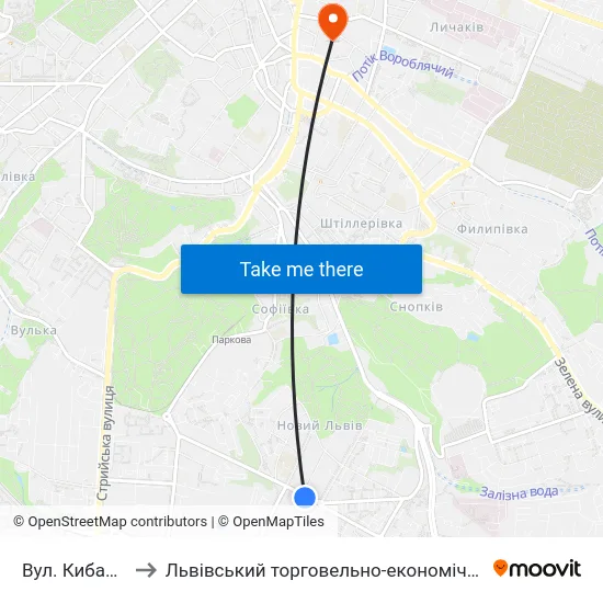 Вул. Кибальчича to Львівський торговельно-економічний університет map