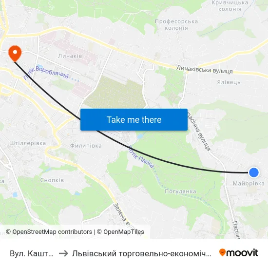 Вул. Каштанова to Львівський торговельно-економічний університет map