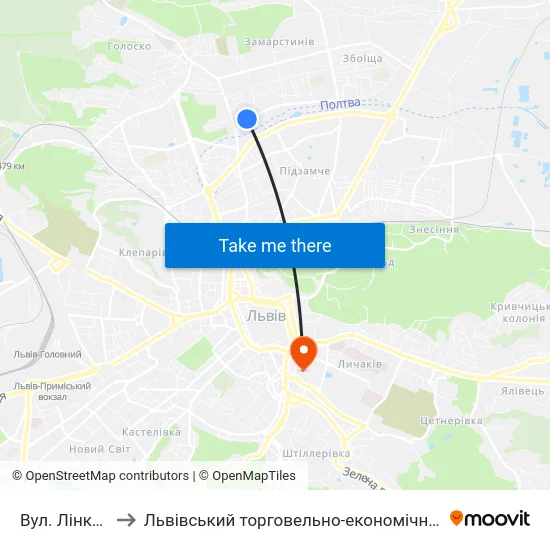 Вул. Лінкольна to Львівський торговельно-економічний університет map