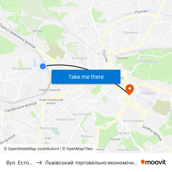 Вул. Естонська to Львівський торговельно-економічний університет map