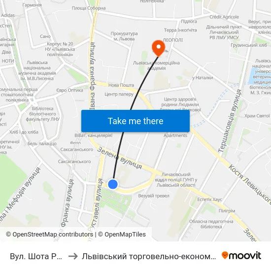 Вул. Шота Руставелі to Львівський торговельно-економічний університет map