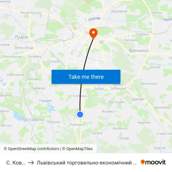 С. Ков'Ярі to Львівський торговельно-економічний університет map