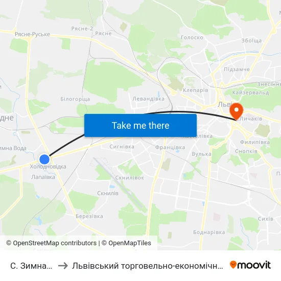 С. Зимна Вода to Львівський торговельно-економічний університет map