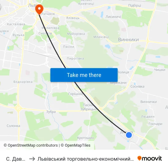 С. Давидів to Львівський торговельно-економічний університет map