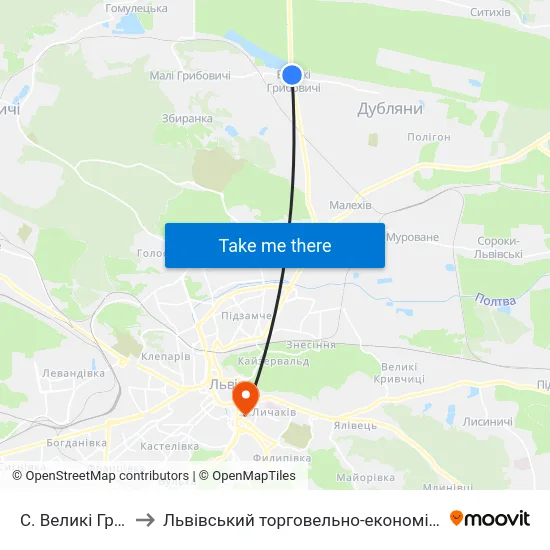 С. Великі Грибовичі to Львівський торговельно-економічний університет map