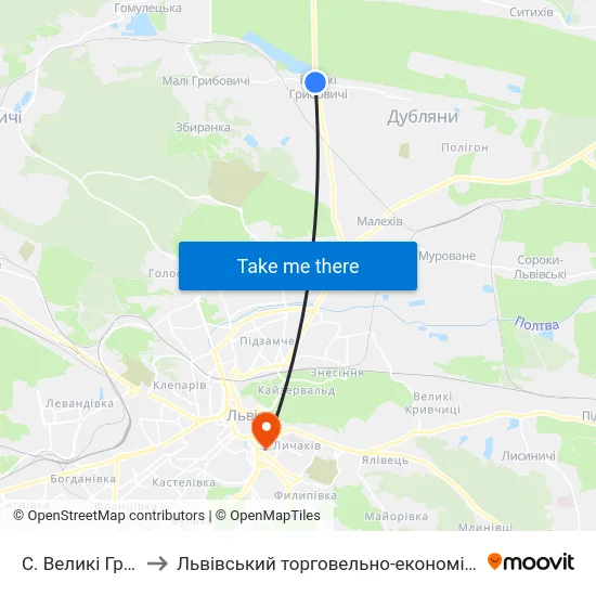 С. Великі Грибовичі to Львівський торговельно-економічний університет map