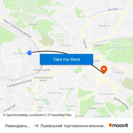 Левандівське Озеро to Львівський торговельно-економічний університет map