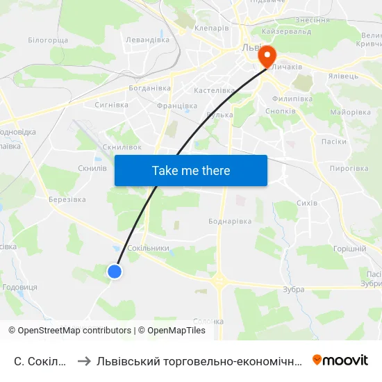 С. Сокільники to Львівський торговельно-економічний університет map