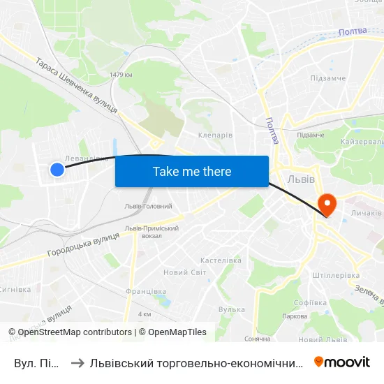 Вул. Пілотів to Львівський торговельно-економічний університет map