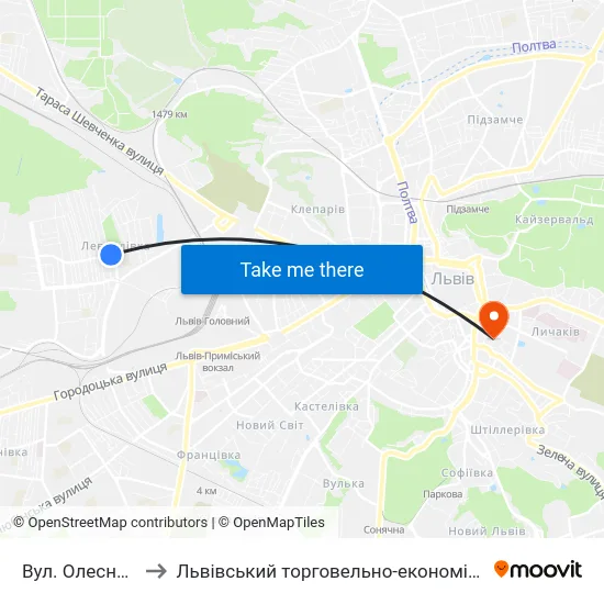 Вул. Олесницького to Львівський торговельно-економічний університет map