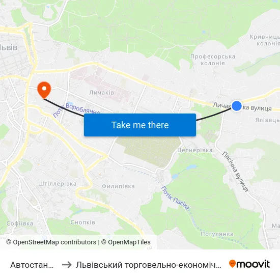 Автостанція №6 to Львівський торговельно-економічний університет map