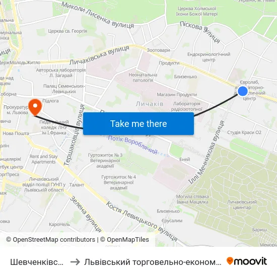 Шевченківський Гай to Львівський торговельно-економічний університет map