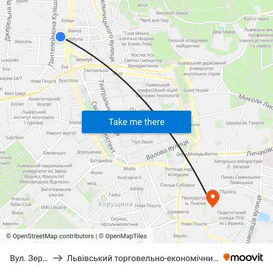 Вул. Зернова to Львівський торговельно-економічний університет map