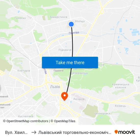 Вул. Хвильового to Львівський торговельно-економічний університет map