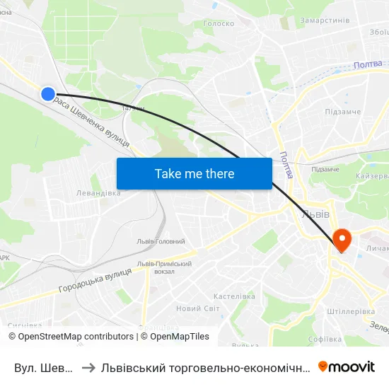 Вул. Шевченка to Львівський торговельно-економічний університет map