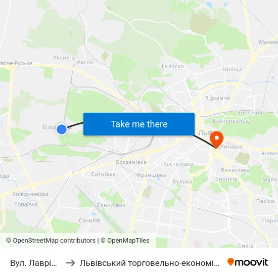 Вул. Лаврівського to Львівський торговельно-економічний університет map