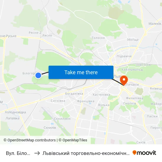 Вул. Білогорща to Львівський торговельно-економічний університет map