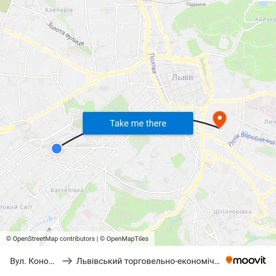 Вул. Коновальця to Львівський торговельно-економічний університет map