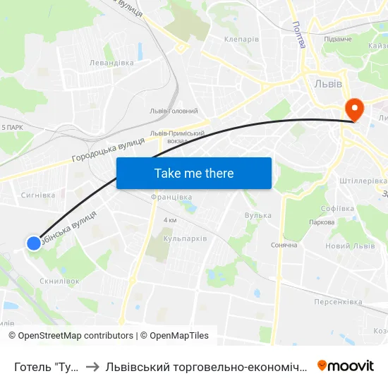 Готель "Тустань" to Львівський торговельно-економічний університет map
