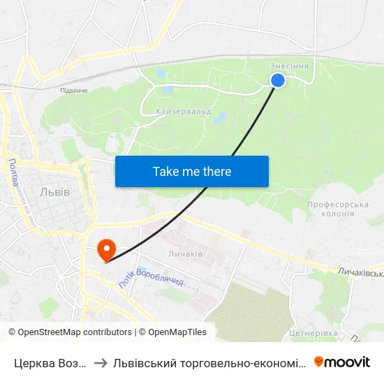 Церква Вознесіння to Львівський торговельно-економічний університет map