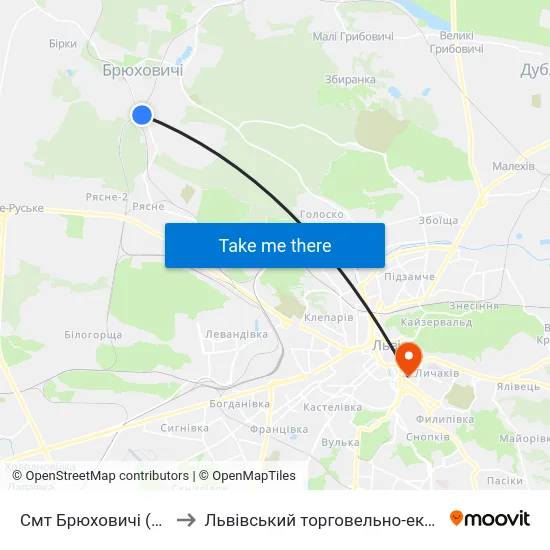 Смт Брюховичі (Вул. Смолиста) to Львівський торговельно-економічний університет map