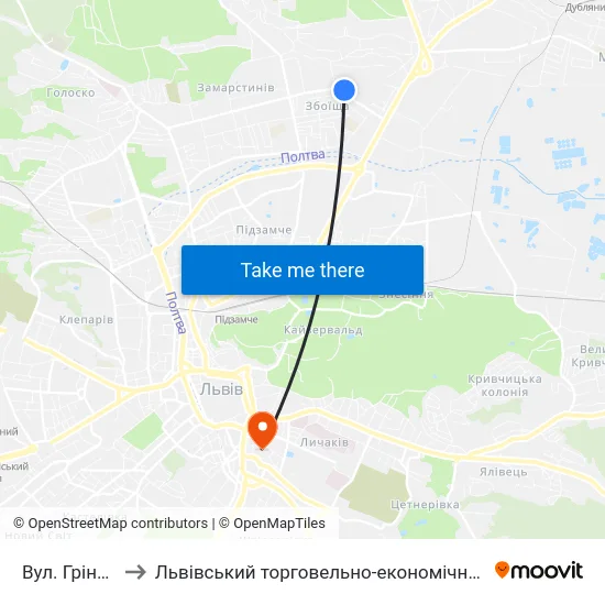 Вул. Грінченка to Львівський торговельно-економічний університет map