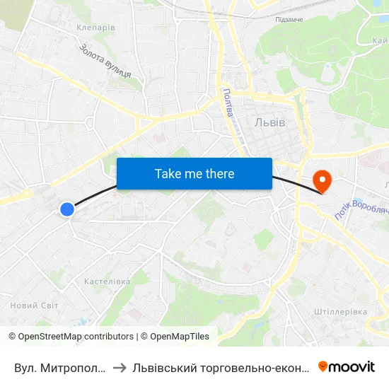 Вул. Митрополита Андрея to Львівський торговельно-економічний університет map