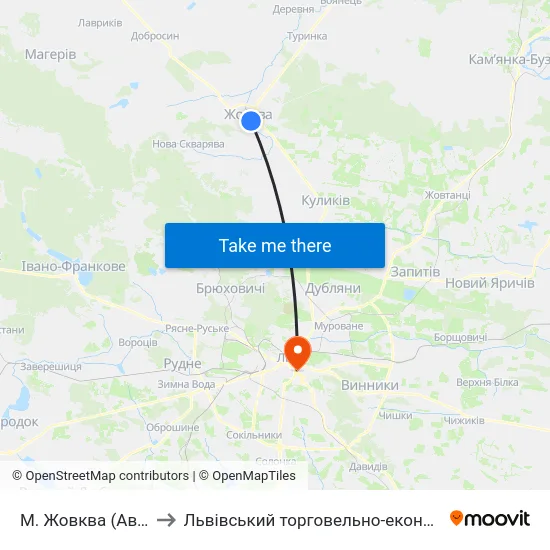 М. Жовква (Автостанція) to Львівський торговельно-економічний університет map