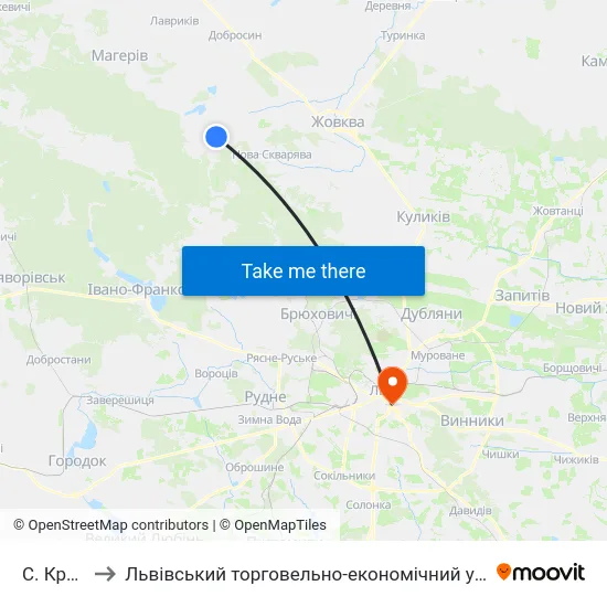 С. Крехів to Львівський торговельно-економічний університет map
