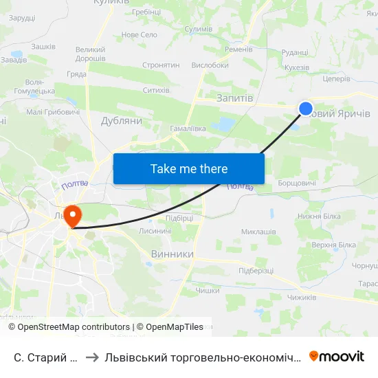 С. Старий Яричів to Львівський торговельно-економічний університет map