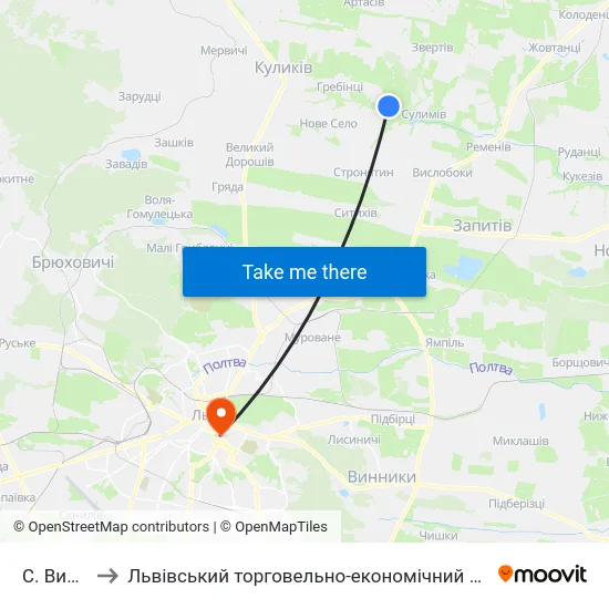 С. Виднів to Львівський торговельно-економічний університет map